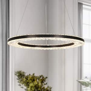 Macrobotrys 1-Light Integrated LED Brushed Black Nickel Circle Chandelier with Crystal Accents