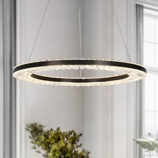 LNC Macrobotrys 1-Light Integrated LED Brushed Black Nickel Circle Chandelier with Crystal Accents