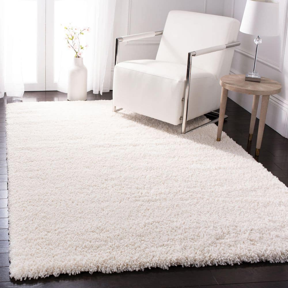 Ivory Square Synthetic Shag Rug, 4' x 4', Easy Care & Stain-Resistant