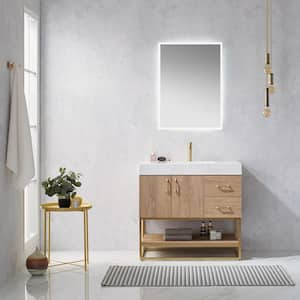 Alistair 36 in. Bath Vanity in North American Oak with Grain Stone Top in White with White Basin