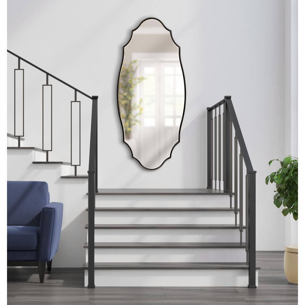 Leanna Black Scalloped Oval Wall Mirror, 20 x 42