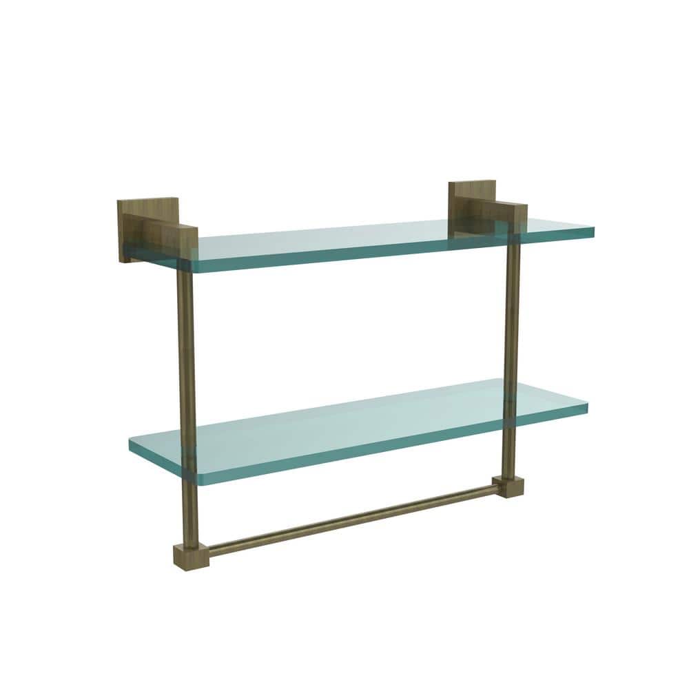 Allied Brass Montero 16 in. L x 11-3/4 in. H x 5-3/4 in. W 2-Tier Clear  Glass Bathroom Shelf with Towel Bar in Antique Brass MT-2-16TB-ABR The  Home Depot