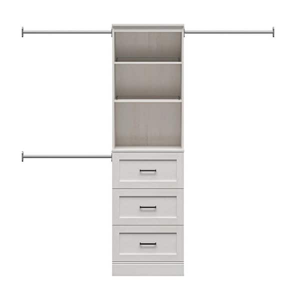 Reynolds 25 in. W x 83.25 in. H Magnolia Oak Laminate Board Shaker Closet System Tower with 3 Drawers and 3 Shelves