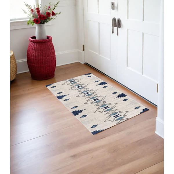 2 ft. x 3 ft. Blue and Beige Southwestern Non Skid Area Rug