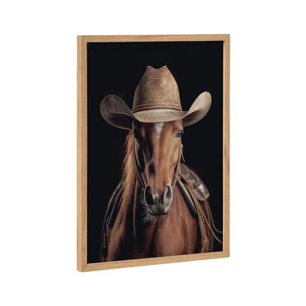 Kate and Laurel Gallery Horse Wearing a Western Cowboy Hat by Natural Framed Art Print 12 in. x 16 in.