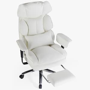 PU Leather Height Adjustable Ergonomic Executive Home Office Desk Chair in White with Footrest and Lumbar Support