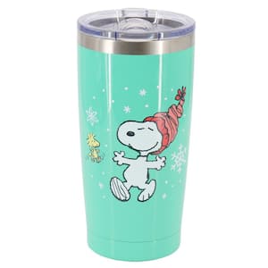Snoopy and Woodstock Joy 20 Ounce Stainless Steel Travel Tumbler with Clear Lid in Mint Green