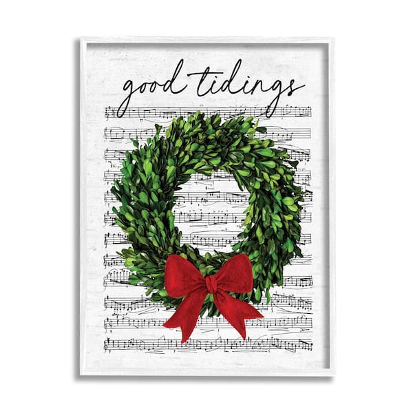 Stupell Industries Good Tidings Holiday Wreath by Lettered and Lined 1 Piece Framed Graphic Print Nature Poster Art Print 20 in. x 16 in.