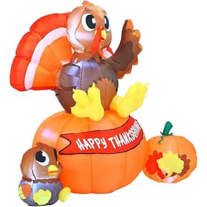 6 ft. Thanksgiving Tall Brown, Yellow and Red Plastic Turkey on Pumpkin Inflatable