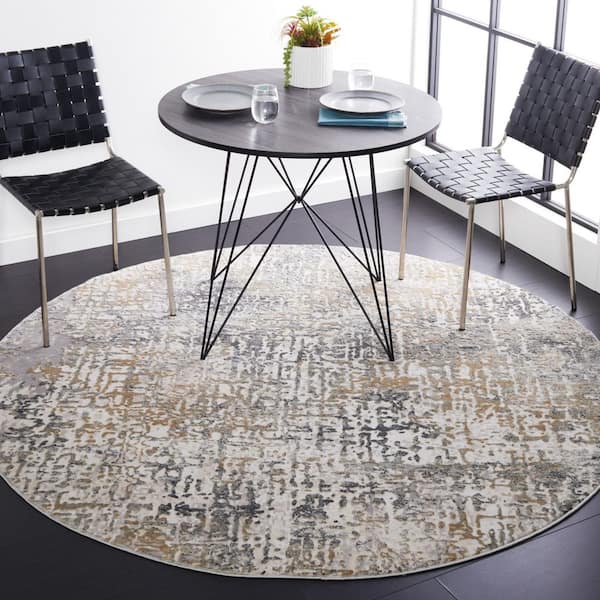 Vogue 5 ft. x 5 ft. Beige/Gray Distressed High-Low Round Area Rug