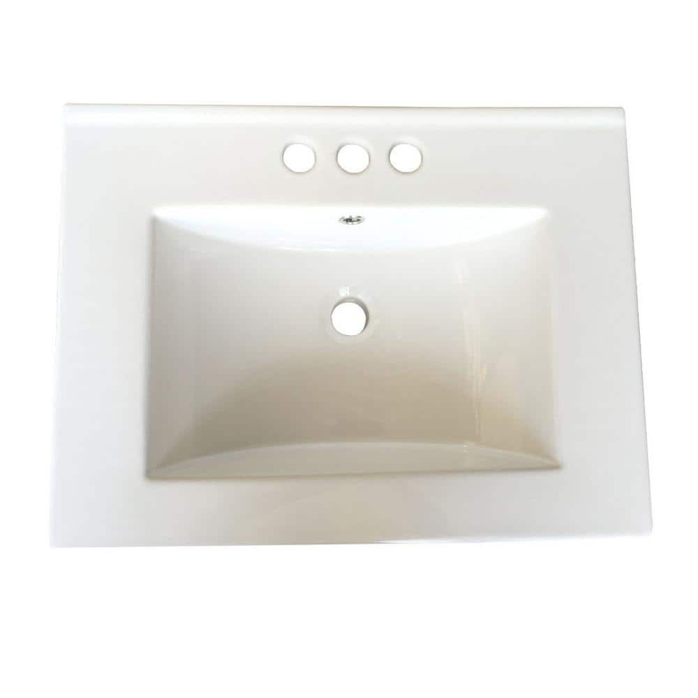 White Ceramic Rectangular Drop-In Bathroom Sink with Overflow