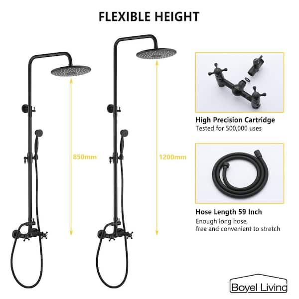 Boyel Living Exposed Pipe Complete Shower System 1-Spray Patterns with 2.5 GPM 8 in. Wall Mount Dual Shower Heads in Matte Black