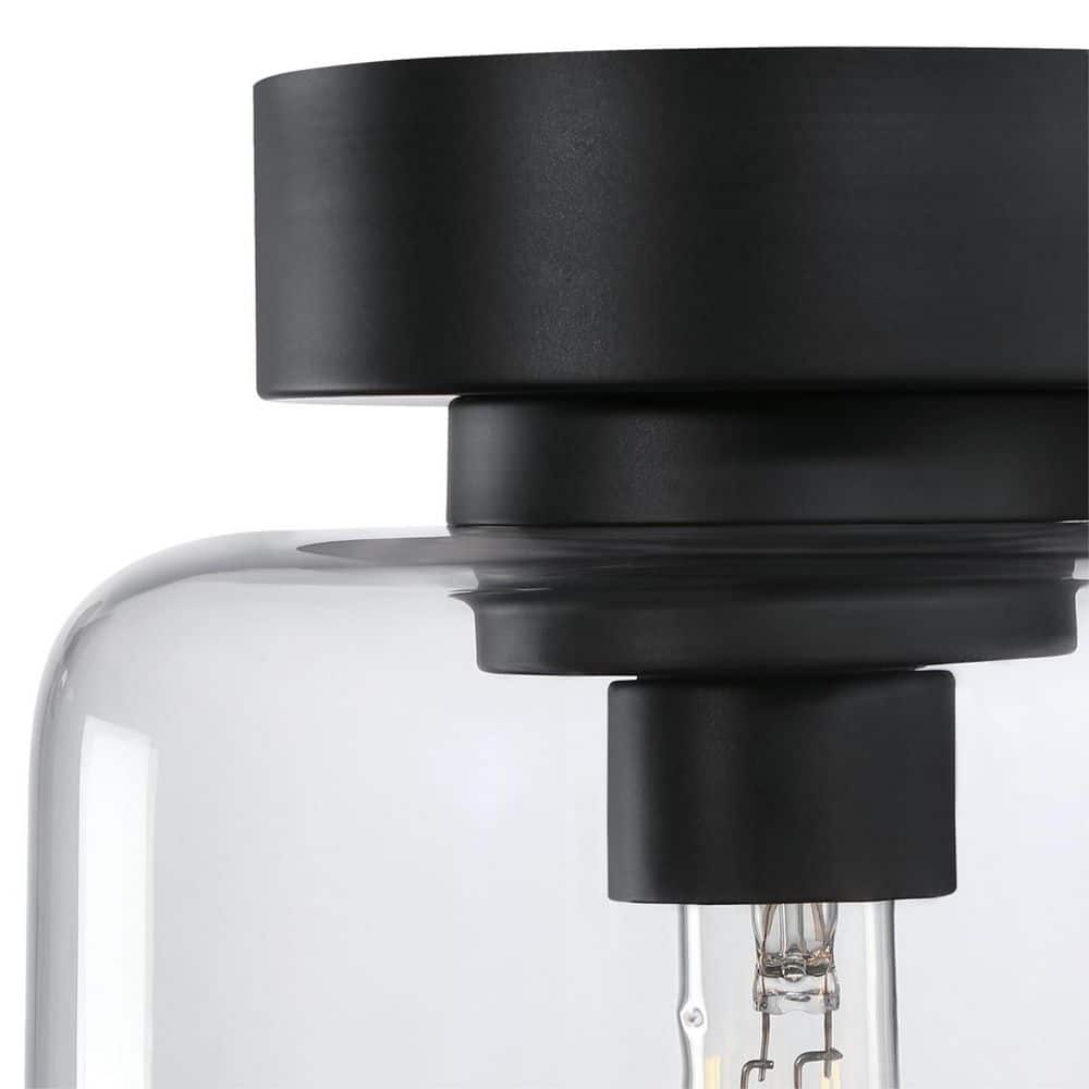Matte Black and Clear Glass 8" Semi-Flush Ceiling Light