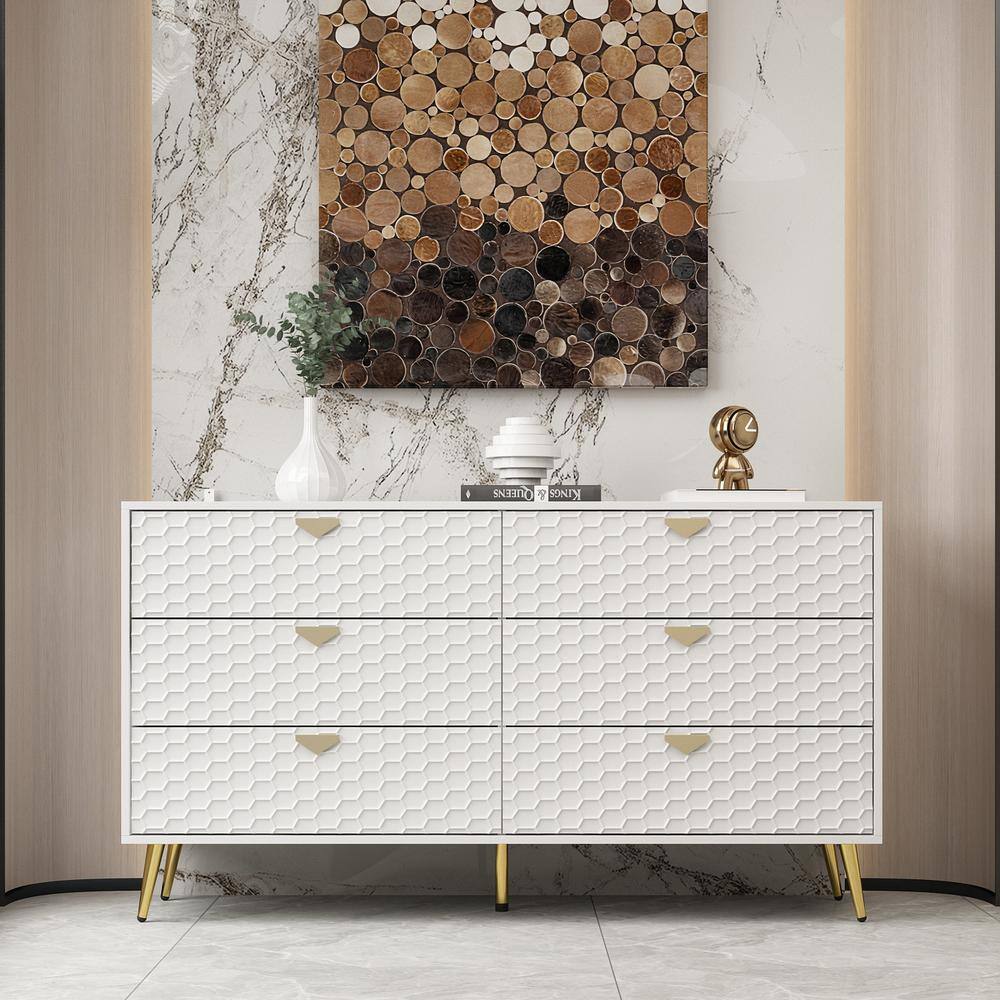 WIAWG White Honeycomb Finished Accent Storage Cabinet Sideboard with 6 ...