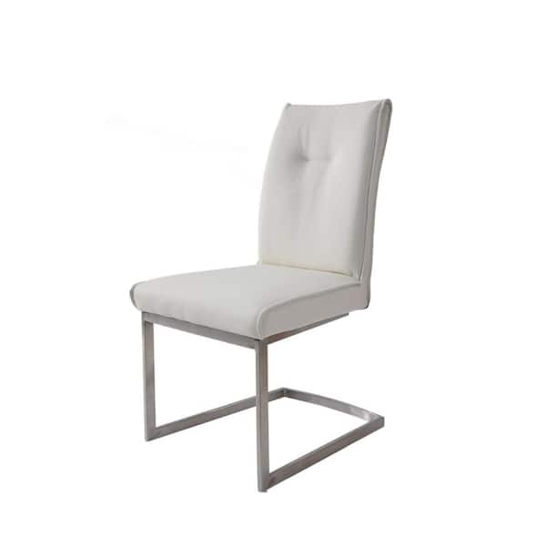 Benjara White and Gray Faux Leather Cantilever Frame Dining Chair (Set of 2)