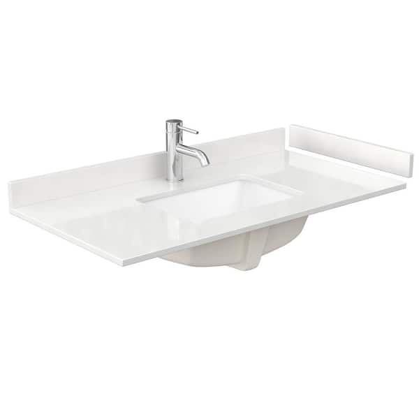Wyndham Collection 42 in. W x 22 in. D Quartz White Rectangular Single Sink Bathroom Vanity Top in White