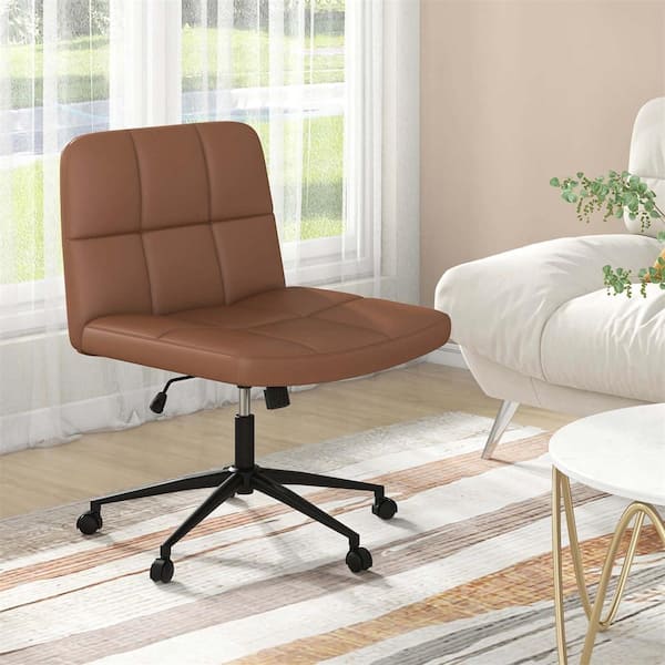 Costway Faux Leather and Foam Swivel Adjustable Height Ergonomic Office Chair in Brown with Armless Design