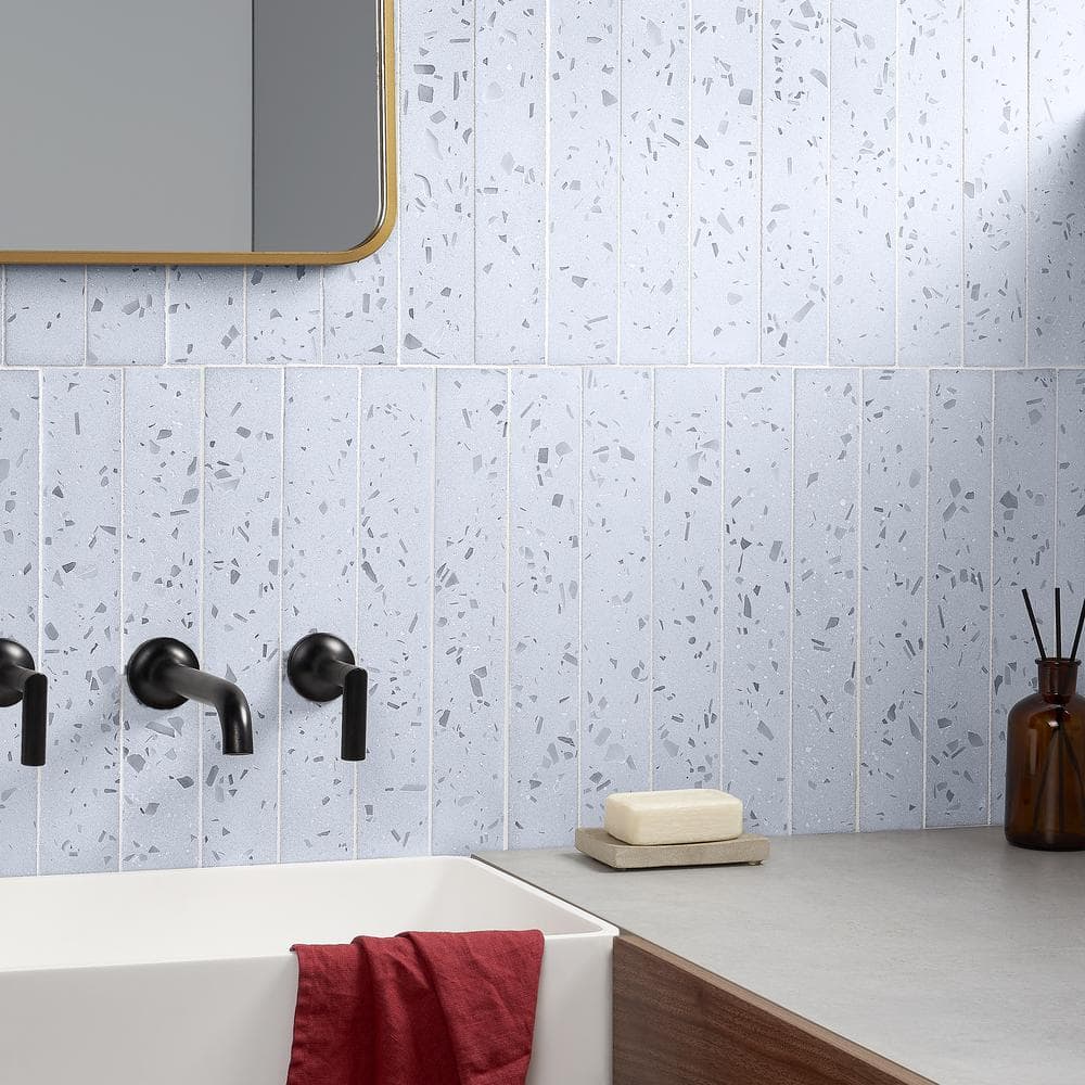 Fusion Brick 2.48" x 15.74" Denim Blue Terrazzo Subway Wall Tile