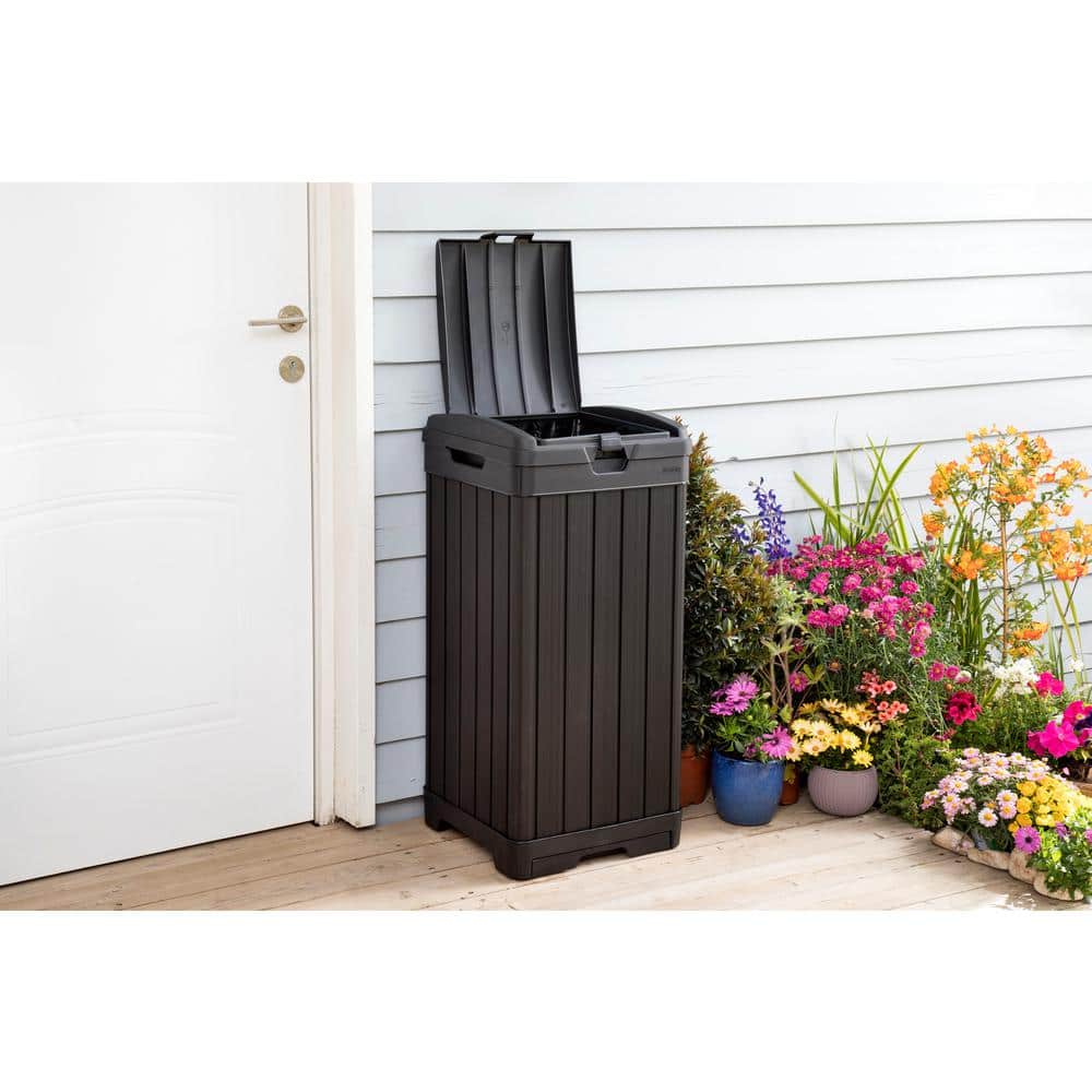 Baltimore Black Plastic Outdoor Trash Can with Pull-out Drawer