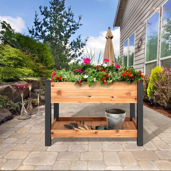 Haven 2 ft. x 4 ft. Natural Cedar Elevated Garden Bed with Shelf (Vinyl Legs)