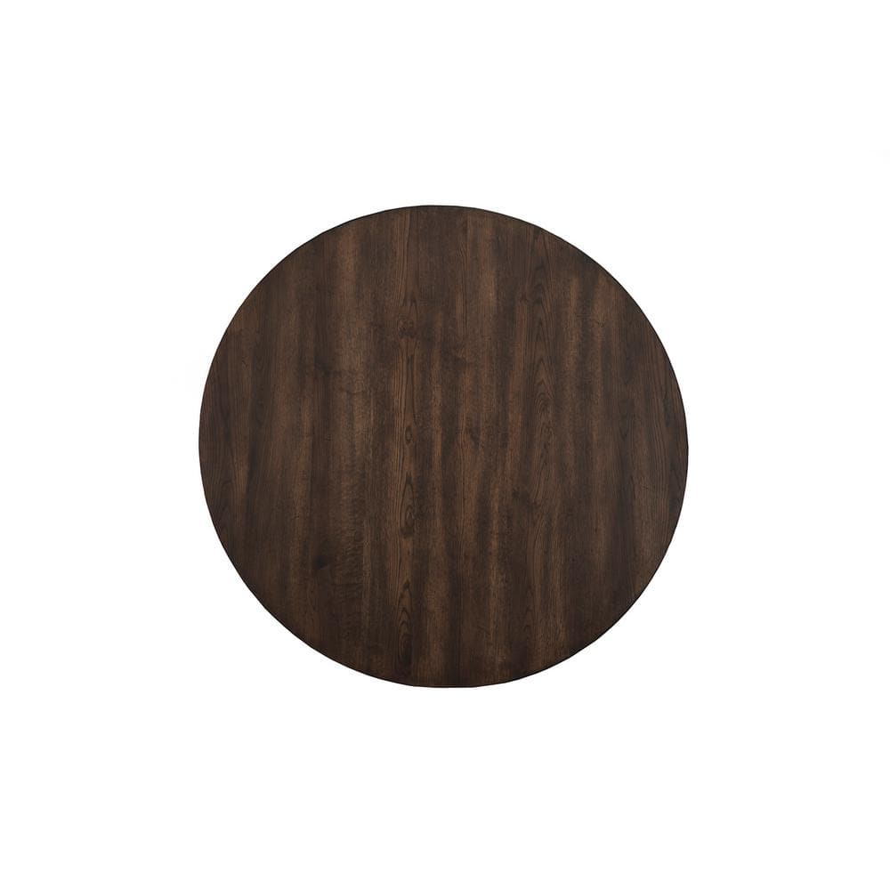 Burnished Dark Oak Round Wood Dining Table with Four Legs