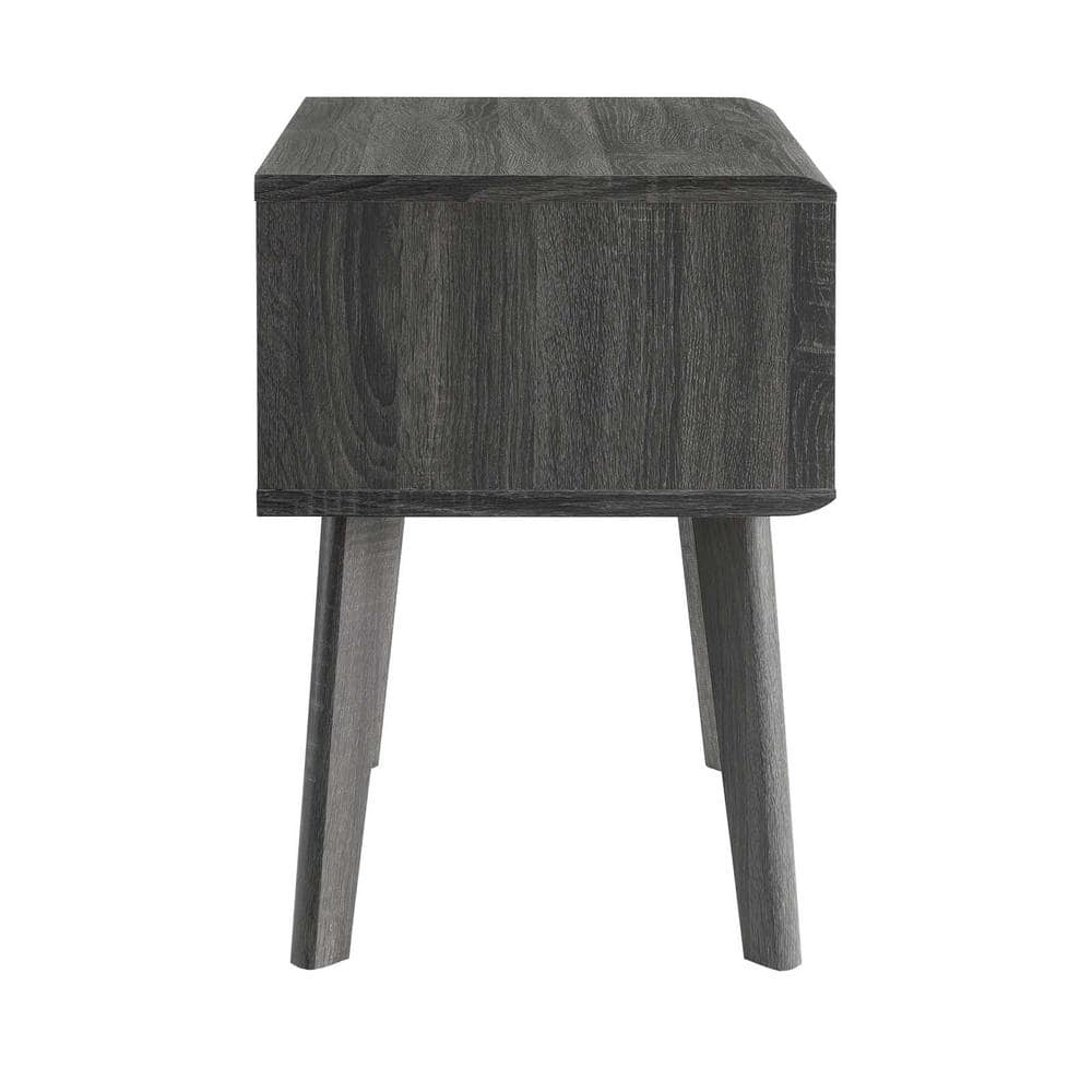 Mid-Century Modern Charcoal Wood Grain End Table with Storage
