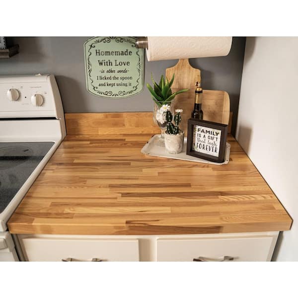 HARDWOOD REFLECTIONS 8 ft. L x 4 in. D Unfinished Birch Solid Wood Butcher Block Backsplash Countertop With Eased Edge BBB498