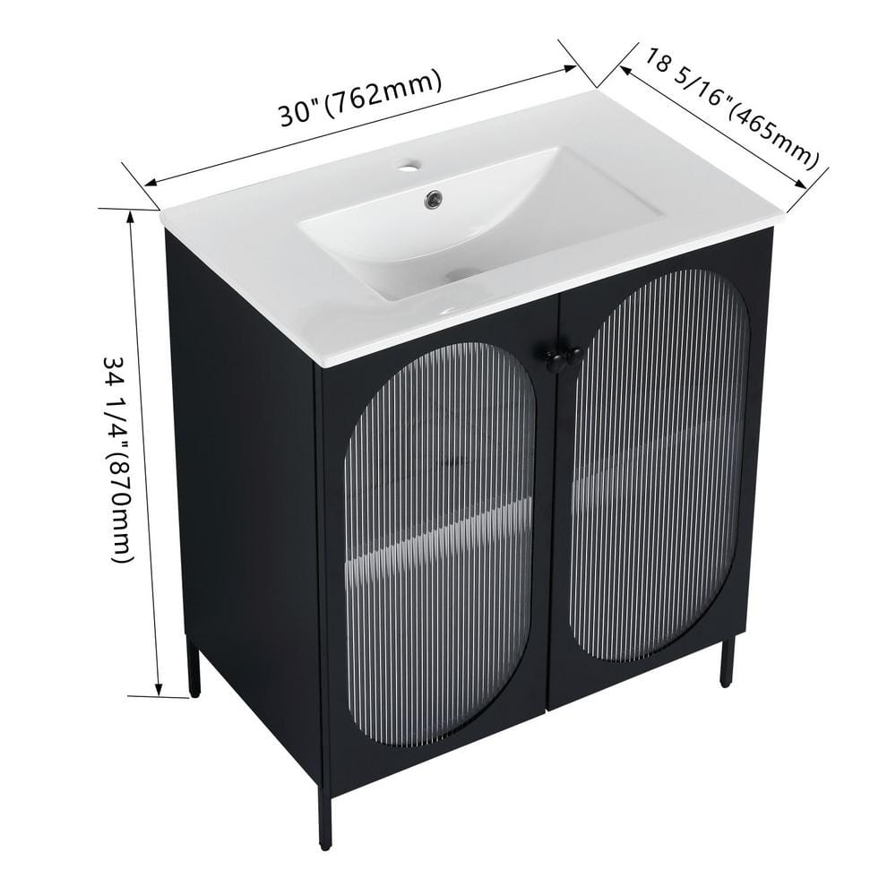 Black Freestanding Single Sink Vanity with White Ceramic Top