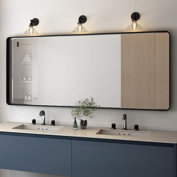 TOOLKISS 72 in. W x 32 in. H Rectangular Aluminum Framed Wall Bathroom Vanity Mirror in Black