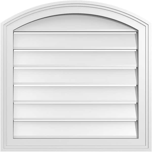 Ekena Millwork 22 in. x 42 in. Arch Top Surface Mount PVC Gable Vent: Decorative with Brickmould Frame