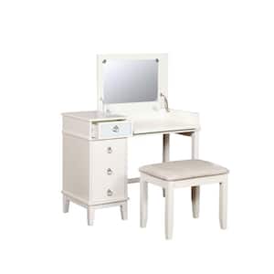 Eve White Gloss Vanity Set with Stool and Mirrored Accents