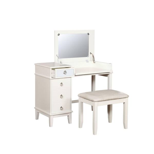 Linon Home Decor Eve 2 Piece White, Makeup Vanity With Lights Ashley Furniture