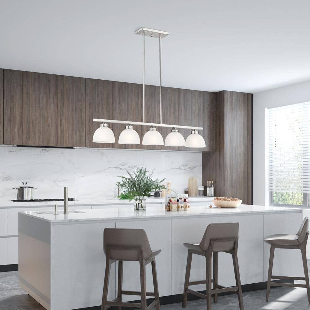 Sleek Somerset Brushed Nickel 5-Light Linear Chandelier with Satin Glass