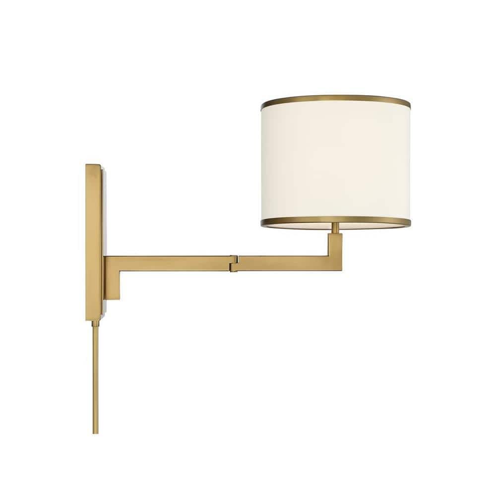 Madison Aged Brass Dimmable Sconce with White Silk Shade