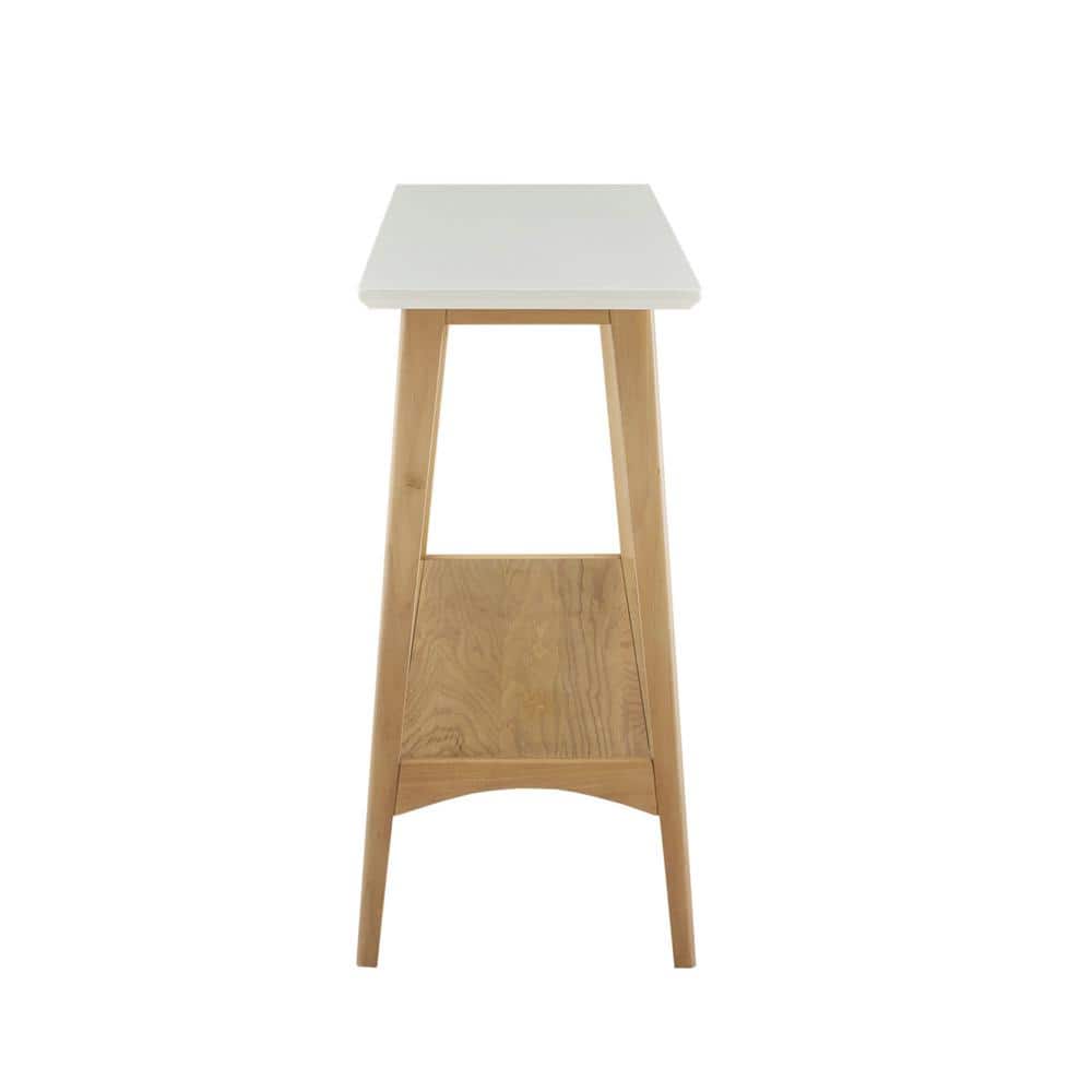 Mid-Century Two-Tone Off-White and Wood Console Table with Shelf