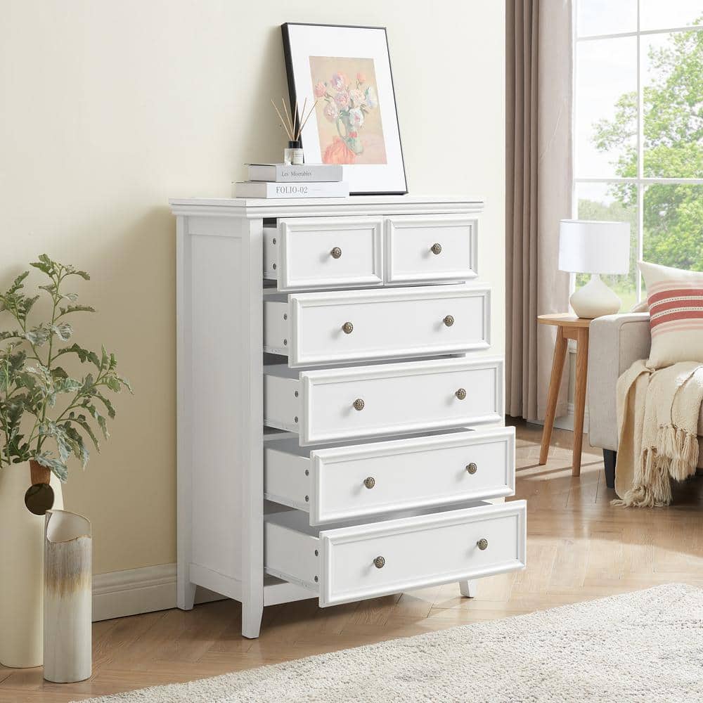 White 6 Drawers 31.5 in. Wide Chest of Drawers Farmhouse 6 Drawers Dresser 