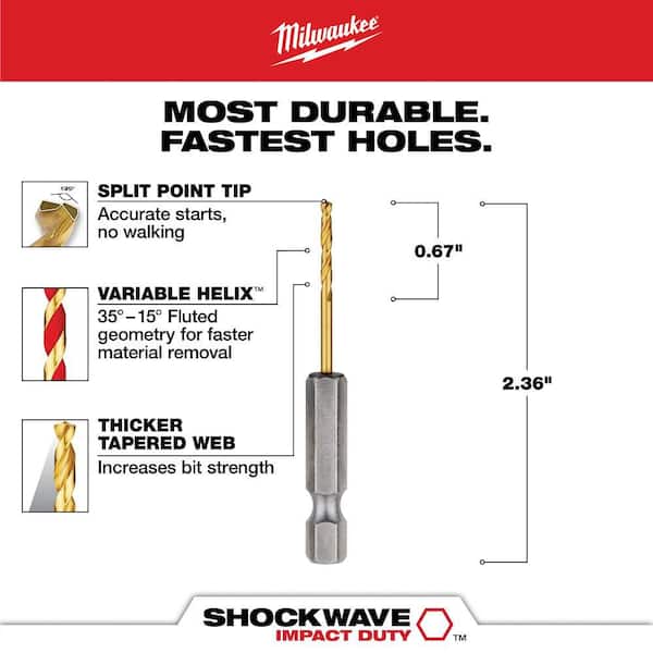 Milwaukee SHOCKWAVE 5/64 in. Titanium Drill Bit 48-89-4602 - The