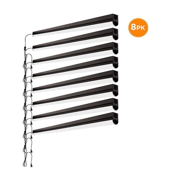 8-Pack 4 ft. Garage LED Linkable Matte Black Strip Light Fixture Plug-in Hardwire 1800 Lumens 20-Watt 4000K Bright White