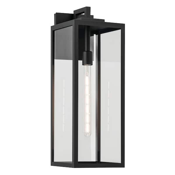 Branner 24 in. 1-Light Textured Black Traditional Outdoor Hardwired Wall Lantern Sconce with No Bulbs Included (1-Pack)