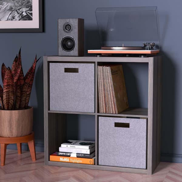 13 in. D x 13 in. H x 13 in. W Grey Fabric Cube Storage Bin