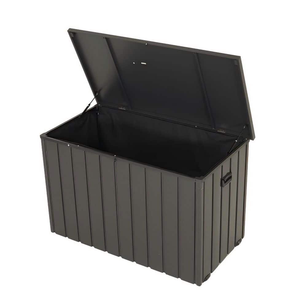 120 gal. Metal Deck Box Outdoor Patio Storage Box with Built-in Fabric Storage Bag 4 Wheels and Lockable Lid in Gray price history on PriceWatchPro