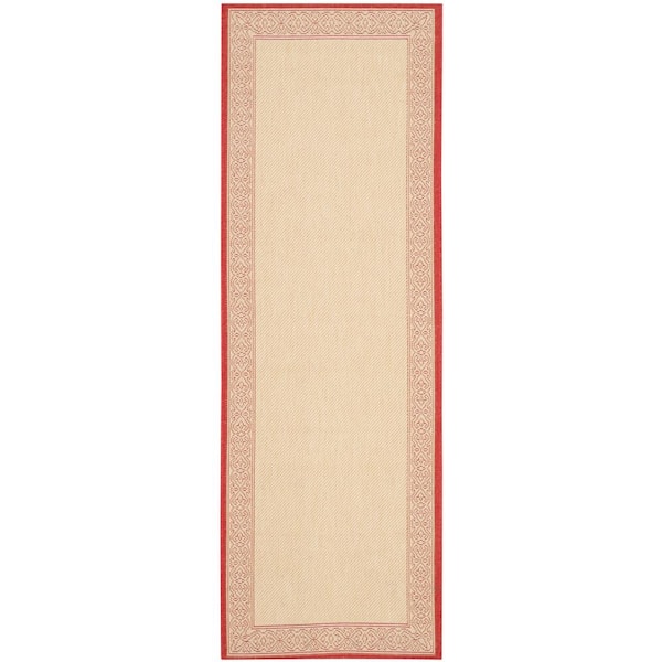 SAFAVIEH Courtyard Natural/Red 2 ft. x 7 ft. Border Indoor/Outdoor Patio  Runner Rug