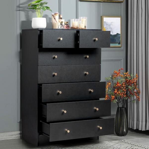 Black 7-Drawer 25. 98 in. Wide Chest of Drawers
