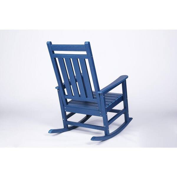 Jushua 3-Piece Wood-Texture Outdoor Rocking Chair Set, Navy Blue