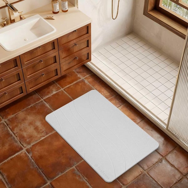 White 15.35 in. x 23.62 in. Non Slip Bath Quick Drying Super Absorbent Diatomite Stone Mat for Bathroom Floor