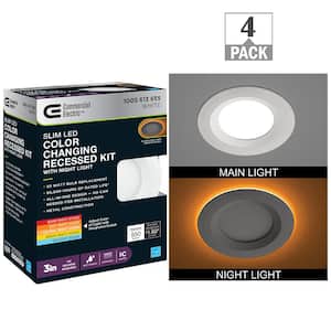 3 in. Canless Adjustable CCT Integrated LED Recessed Light Trim Night Light 550lms New Construction Remodel (4-Pack)