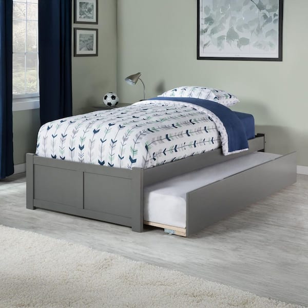 Concord Twin Platform Bed with Flat Panel Foot Board and Twin Size Urban Trundle Bed in Grey