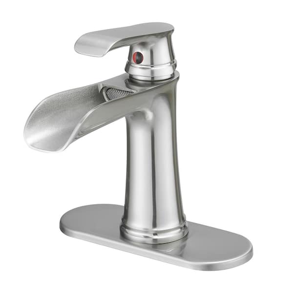 Staykiwi Single Handle Single Hole Bathroom Faucet with Deckplate Included and Spot Resistant in Brushed Nickel
