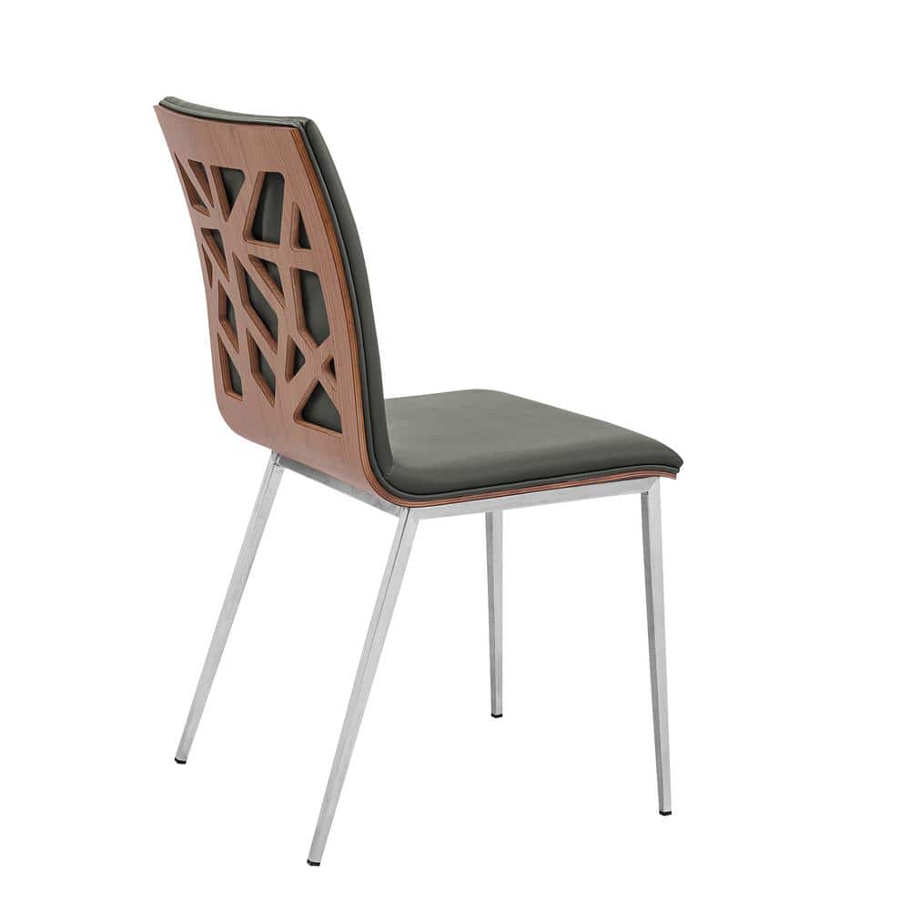 Contemporary Gray Faux Leather Side Chair with Walnut Wood Accent