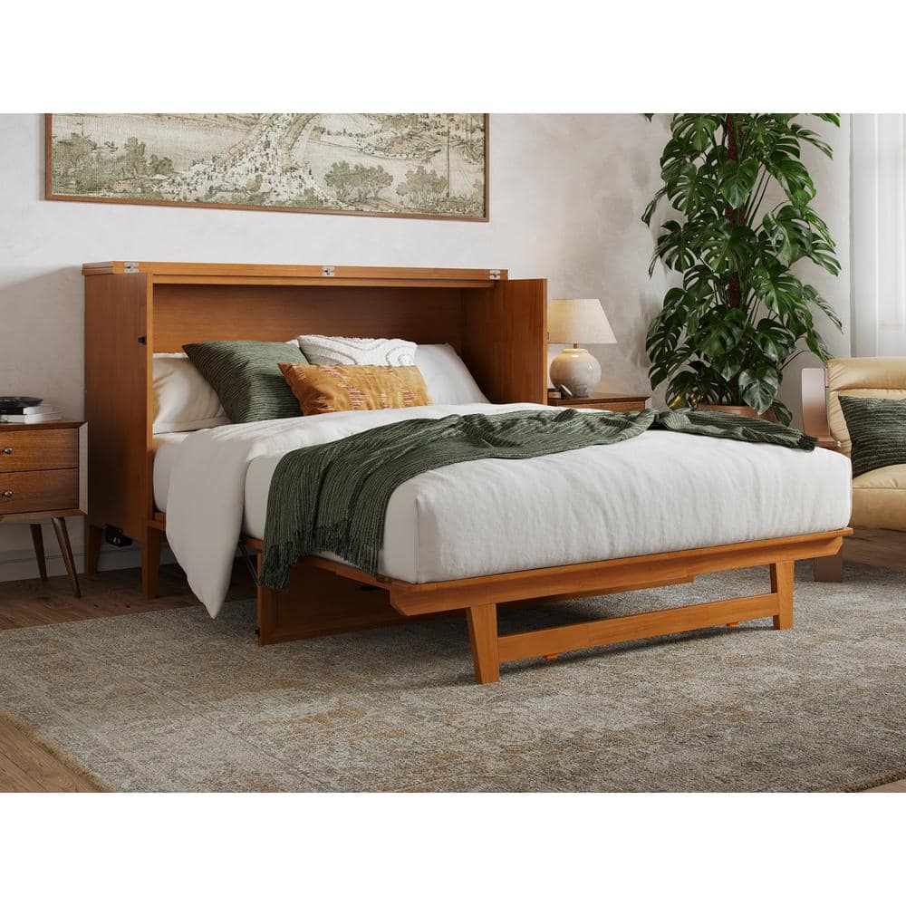 Santa Fe Light Toffee Queen Wood Murphy Bed Chest with Mattress